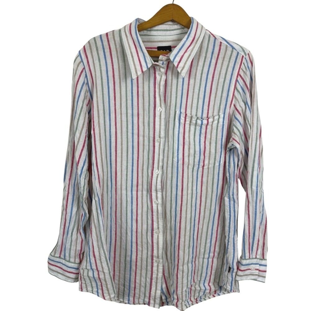 Gap Women Button‎ Up Shirt Top Large Linen Blend Beach Travel Vacation Resort